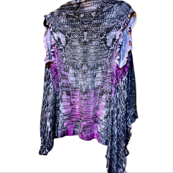 Alberto Makai gray and lilac purple open front long knit print vest size small - Picture 2 of 4